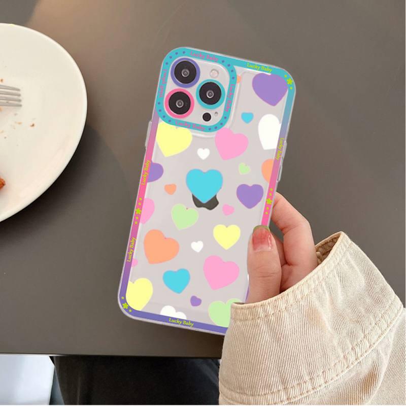 Love Heart Phone Case for iPhone 11 12 13 Mini Pro Max 14 Pro Max Cute Love Heart Pattern Clear Phone Case for Women Girls Fashion Shockproof Bumper Protective Soft Case