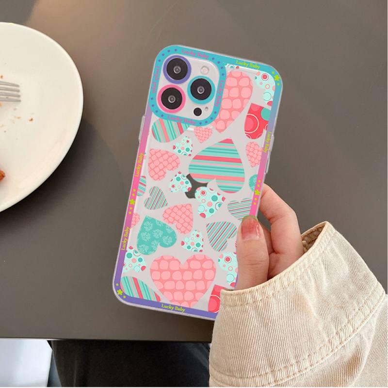 Love Heart Phone Case for iPhone 11 12 13 Mini Pro Max 14 Pro Max Cute Love Heart Pattern Clear Phone Case for Women Girls Fashion Shockproof Bumper Protective Soft Case