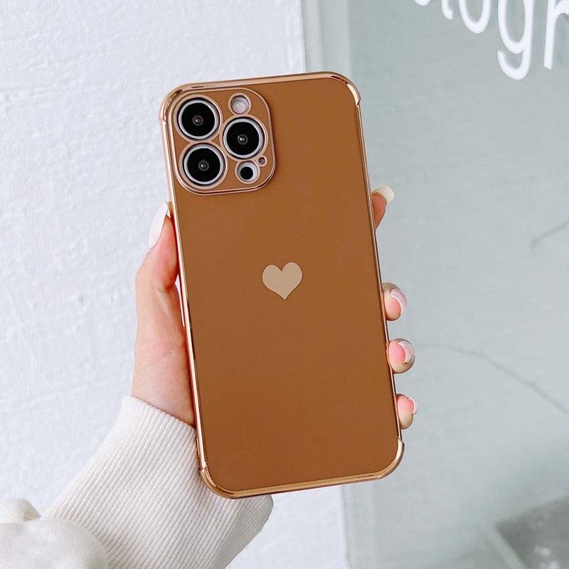 Love Heart Shockproof Bumper Phone Case For iPhone 14 13 12 11 Pro XS Max X XR 7 8 Plus 12Mini SE2 Soft Protective Case for Women Cute Gold Edge Shockproof Slim Soft Bumper