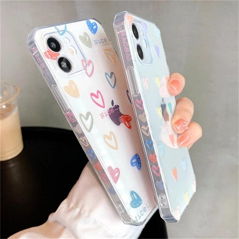 Love Heart Transparent Shockproof Phone Case For iPhone 12 11 Pro Max 7 8 Plus X XS Max XR Lens Protection Soft Cover Love Heart Pattern Soft Flexible Ultra-thin Shockproof Cover Women Girls Phone Case