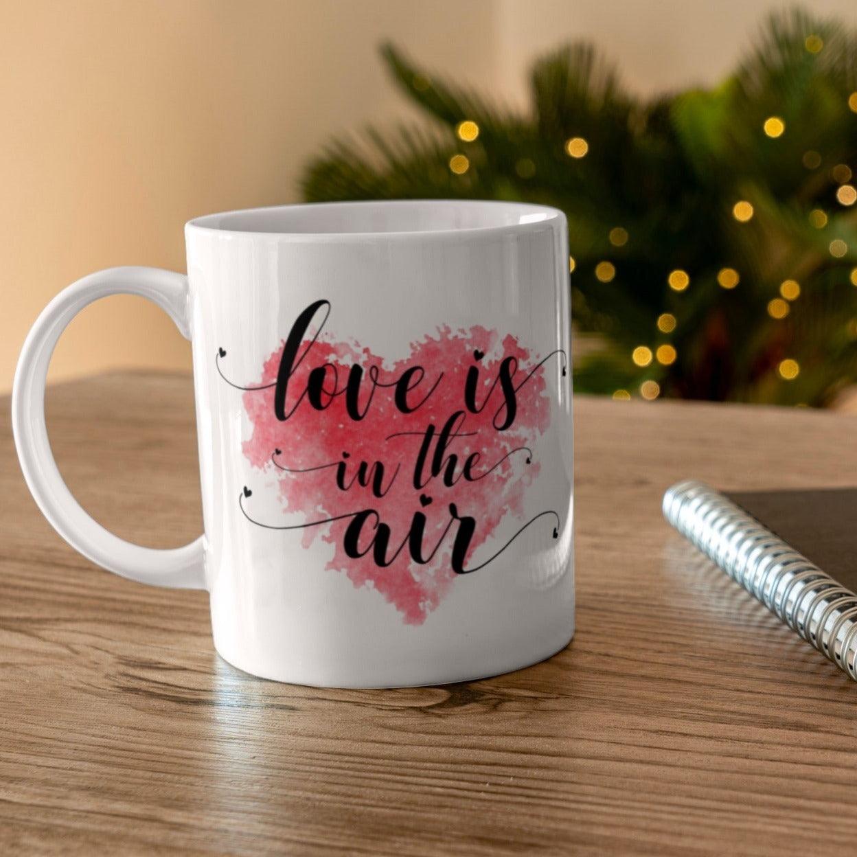 " Love is in the Air " Coffee Mug Valentines Gifts For Best Friends, Coffee Mug, Christmas Valentine's Day Birthday Gift for Her Him Wife  Valentines Day Wife Birthday Gift from Husband Anniversary for Her Wifey White Coffee Mug