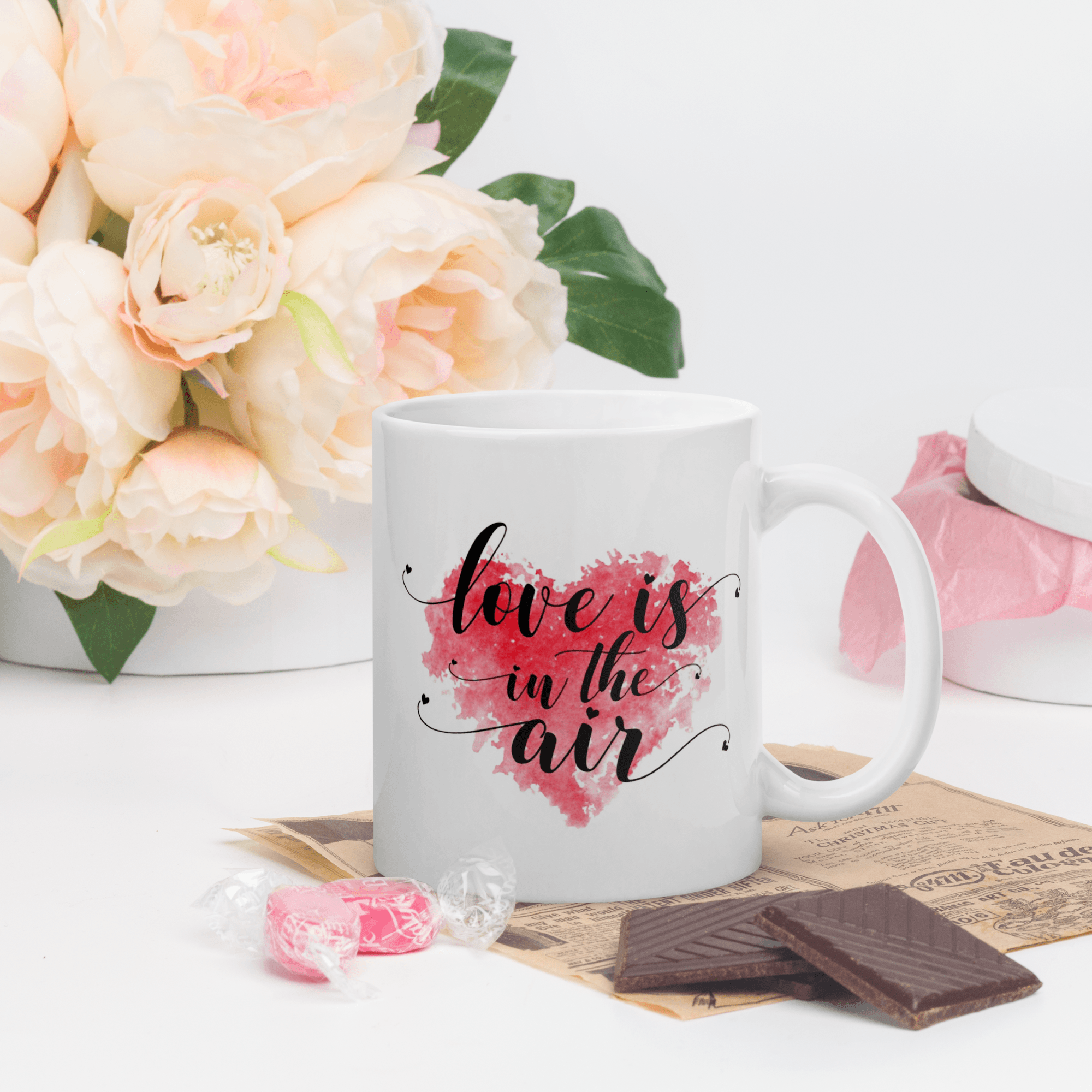 " Love is in the Air " Coffee Mug Valentines Gifts For Best Friends, Coffee Mug, Christmas Valentine's Day Birthday Gift for Her Him Wife  Valentines Day Wife Birthday Gift from Husband Anniversary for Her Wifey White Coffee Mug