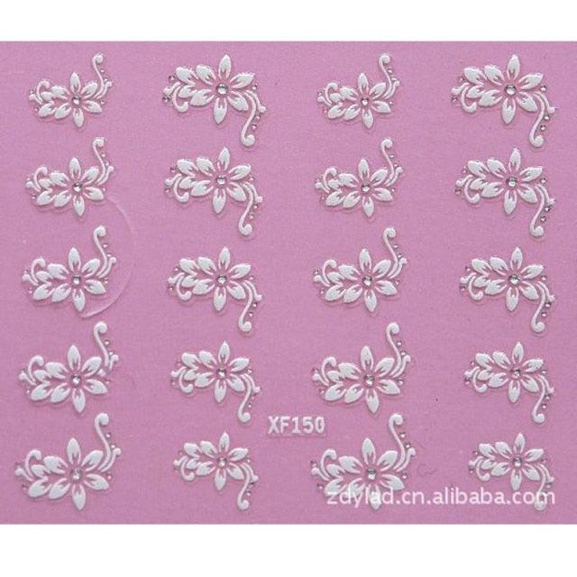 Lovely 3D flower design Water Transfer Nails Art Sticker Decals Girl Women Manicure Tools Nail Wraps Decals Decoration White Feather Lace Flower Leaf Carving Design Exquisite Pattern Nail Art Supplies Self-Adhesive Nail