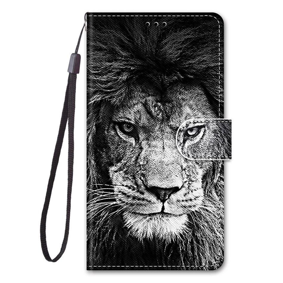 Lovely Cat Wolf Pattern Wallet Flip Cases For Xiaomi Redmi 8A 9A 9C 9T Note 8 Pro 8T 9 9T 10 5G Card Holder Stand Book Cover Magnetic Protective Cover with  Shockproof Inner Shell