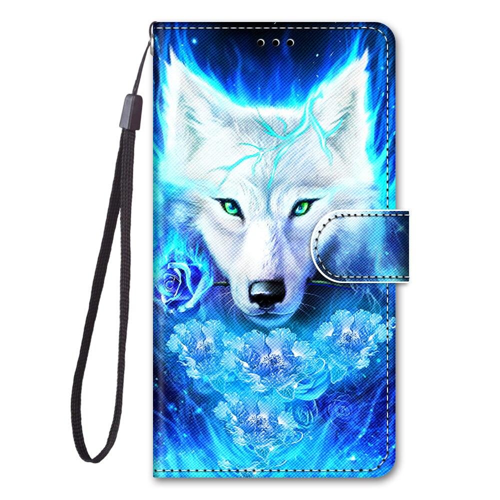 Lovely Cat Wolf Pattern Wallet Flip Cases For Xiaomi Redmi 8A 9A 9C 9T Note 8 Pro 8T 9 9T 10 5G Card Holder Stand Book Cover Magnetic Protective Cover with  Shockproof Inner Shell