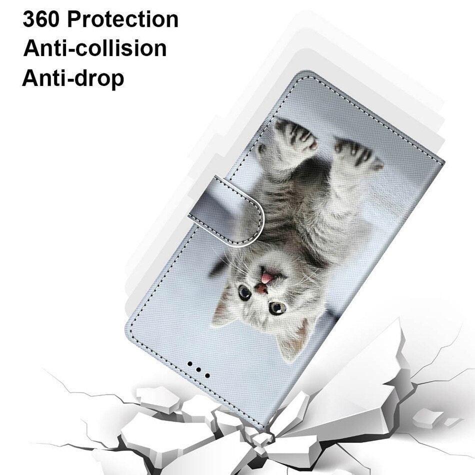 Lovely Cat Wolf Pattern Wallet Flip Cases For Xiaomi Redmi 8A 9A 9C 9T Note 8 Pro 8T 9 9T 10 5G Card Holder Stand Book Cover Magnetic Protective Cover with  Shockproof Inner Shell