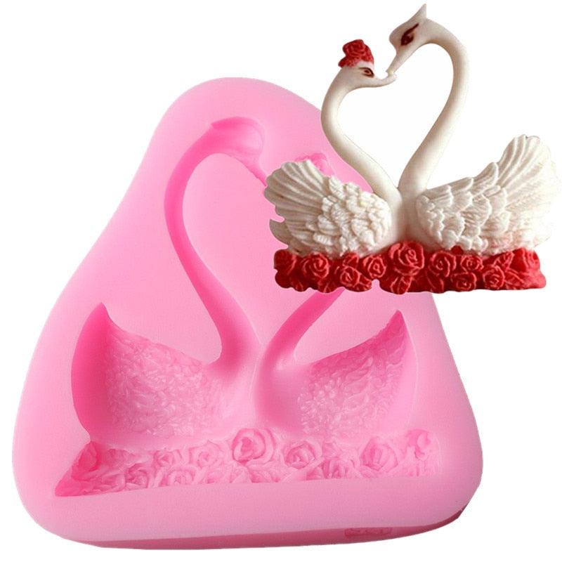 Lovely Couple Swan Shape Silicone Mold  Fondant Chocolate Resin Aroma Stone Soap Mold For Pastry Cup Cake Decorating Kitchen Tool Swan Silicone Fondant Molds Swan Couple Chocolate Mold