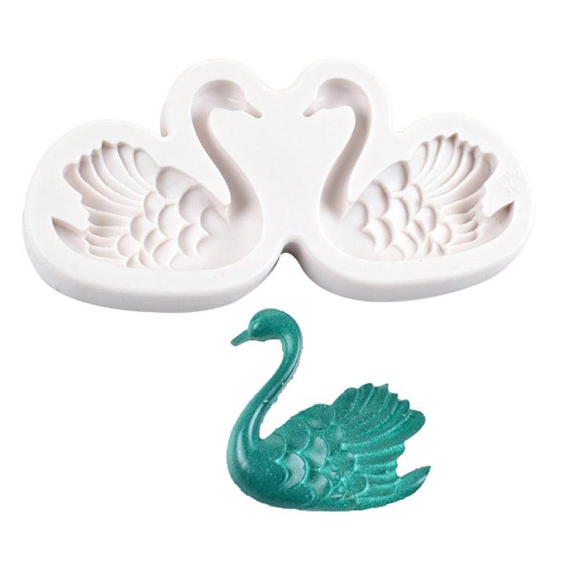 Lovely Couple Swan Shape Silicone Mold  Fondant Chocolate Resin Aroma Stone Soap Mold For Pastry Cup Cake Decorating Kitchen Tool Swan Silicone Fondant Molds Swan Couple Chocolate Mold