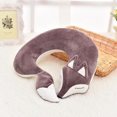 Lovely Fox Travel Pillow Animal Cotton U Shape Travel Car Train Plane Home Nap Pillow Health Care Gift Neck Pillow Travel Pillows Cartoon Planes Fox Animal U-Shaped Neck Pillow Plush Fur Warm Comfortable Luggage Pillow for Airplanes Car Train