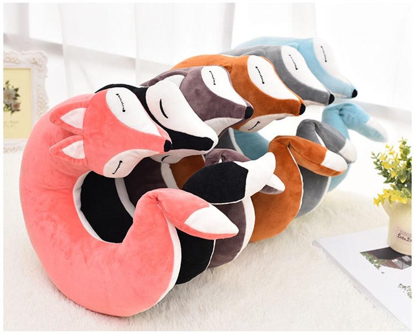 Lovely Fox Travel Pillow Animal Cotton U Shape Travel Car Train Plane Home Nap Pillow Health Care Gift Neck Pillow Travel Pillows Cartoon Planes Fox Animal U-Shaped Neck Pillow Plush Fur Warm Comfortable Luggage Pillow for Airplanes Car Train