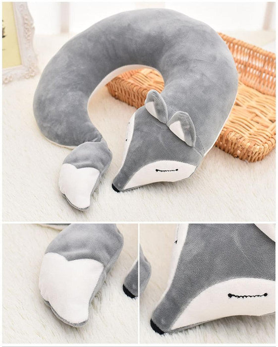 Lovely Fox Travel Pillow Animal Cotton U Shape Travel Car Train Plane Home Nap Pillow Health Care Gift Neck Pillow Travel Pillows Cartoon Planes Fox Animal U-Shaped Neck Pillow Plush Fur Warm Comfortable Luggage Pillow for Airplanes Car Train