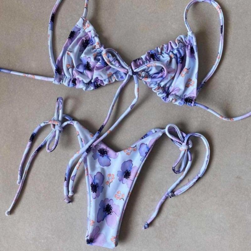 Low Waist Bikini Triangle Swimwear Female String Swimsuit Women Two Piece Swimsuit Swimwear Halter String Triangle Bikini Sets Women Print 2 Piece Suit Push Up Bathing Suit Swim Suit New