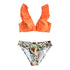 Low-waist Bikinis Set Swimwear Women Swimsuits Bathing Suit Orange Floral Ruffled Bikini Beachwear Bikini Swimsuits Ruffle Floral Two Piece Bathing Suits Printed Halter Neck Swimwear Beachwear