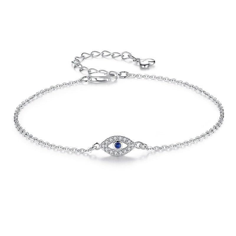 Lucky Eye Bracelet Sterling Silver Bracelets For Women Luxury Adjustable Eye Shaped Bracelet Cubic Zirconia Elegant Pendant Necklace Dainty Jewelry