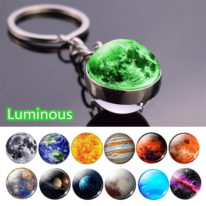 Luminous Glow In The Dark Solar System Planet Keyring Solar System Planet Keychain Glow In The Dark Creative Galaxy Keyring Crystal Glass Ball Key Chain Galaxy Keychain Moon Earth Sun Double Side Glass Ball Key Chain