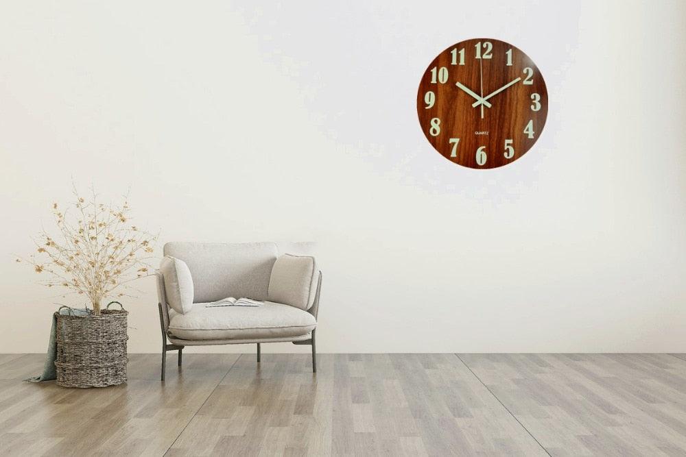 Luminous Wall Clock Silent Non-Ticking Quartz Wall Clocks Large Luminous Function Numbers and Hands Battery Operated Decorative Wall Clock for Office 12 Inch Wooden Silent Non-Ticking Kitchen Wall Clocks With Night Lights For Indoor/Outdoor Living Room