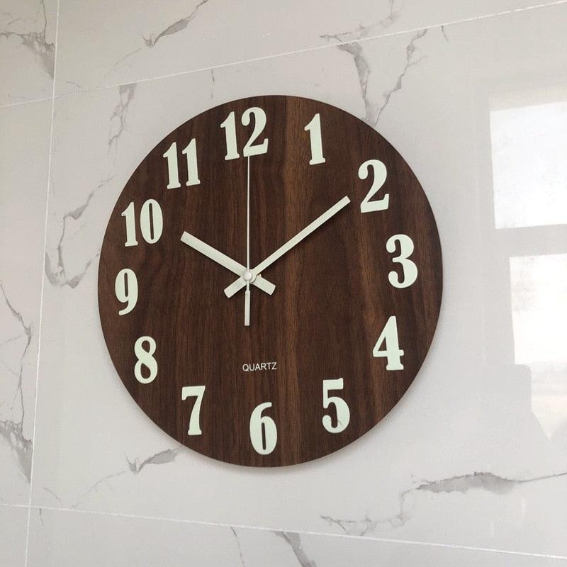 Luminous Wall Clock Silent Non-Ticking Quartz Wall Clocks Large Luminous Function Numbers and Hands Battery Operated Decorative Wall Clock for Office 12 Inch Wooden Silent Non-Ticking Kitchen Wall Clocks With Night Lights For Indoor/Outdoor Living Room