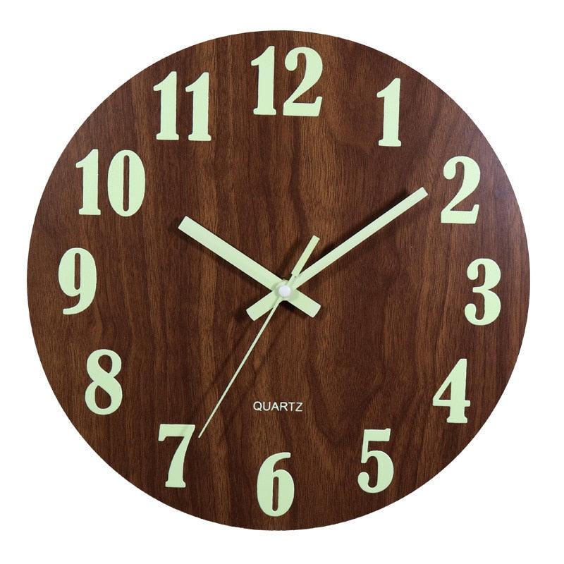 Luminous Wall Clock Silent Non-Ticking Quartz Wall Clocks Large Luminous Function Numbers and Hands Battery Operated Decorative Wall Clock for Office 12 Inch Wooden Silent Non-Ticking Kitchen Wall Clocks With Night Lights For Indoor/Outdoor Living Room