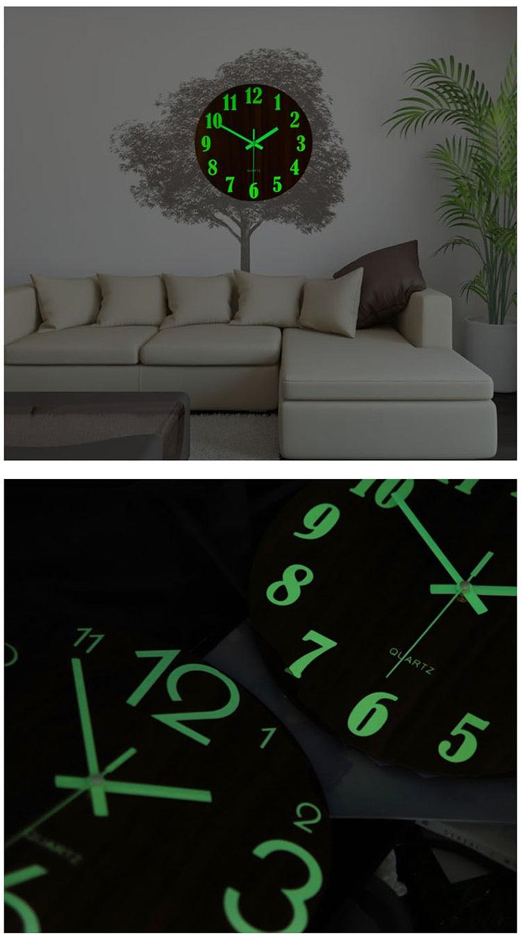 Luminous Wall Clock Silent Non-Ticking Quartz Wall Clocks Large Luminous Function Numbers and Hands Battery Operated Decorative Wall Clock for Office 12 Inch Wooden Silent Non-Ticking Kitchen Wall Clocks With Night Lights For Indoor/Outdoor Living Room