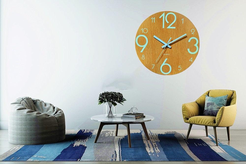 Luminous Wall Clock Silent Non-Ticking Quartz Wall Clocks Large Luminous Function Numbers and Hands Battery Operated Decorative Wall Clock for Office 12 Inch Wooden Silent Non-Ticking Kitchen Wall Clocks With Night Lights For Indoor/Outdoor Living Room