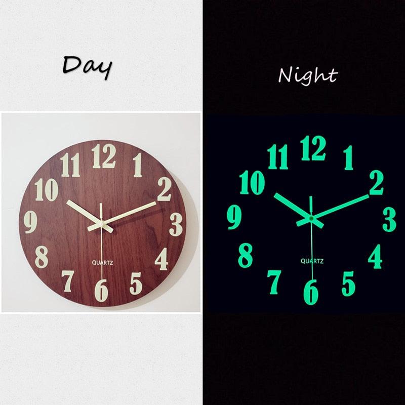 Luminous Wall Clock Silent Non-Ticking Quartz Wall Clocks Large Luminous Function Numbers and Hands Battery Operated Decorative Wall Clock for Office 12 Inch Wooden Silent Non-Ticking Kitchen Wall Clocks With Night Lights For Indoor/Outdoor Living Room