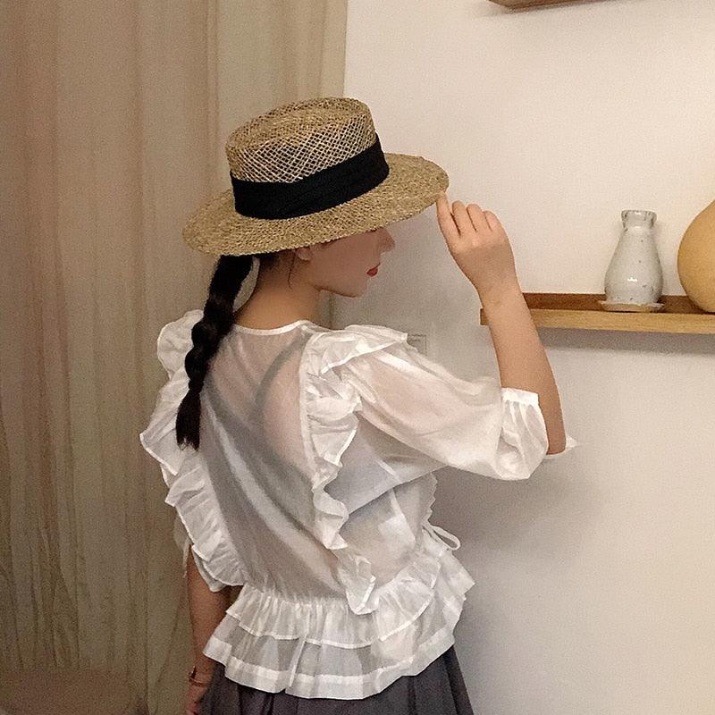 Luxurious New Handmade Straw Beach Hat For Women Summer Hat Luxury Cap Fashion Straw Hat Flat Sun Protection Hats Beautiful Unique Design 55-60cm