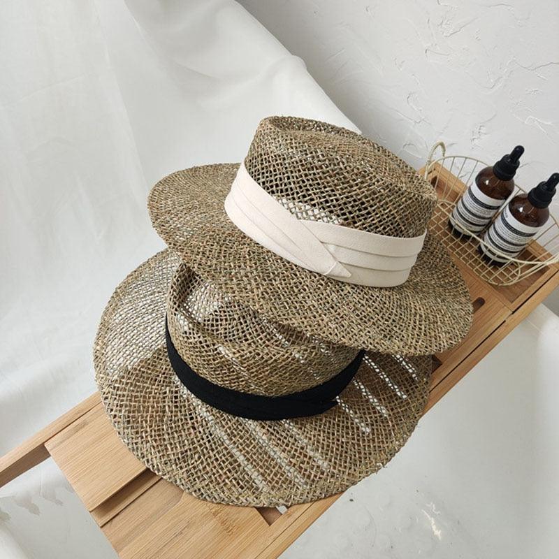 Luxurious New Handmade Straw Beach Hat For Women Summer Hat Luxury Cap Fashion Straw Hat Flat Sun Protection Hats Beautiful Unique Design 55-60cm