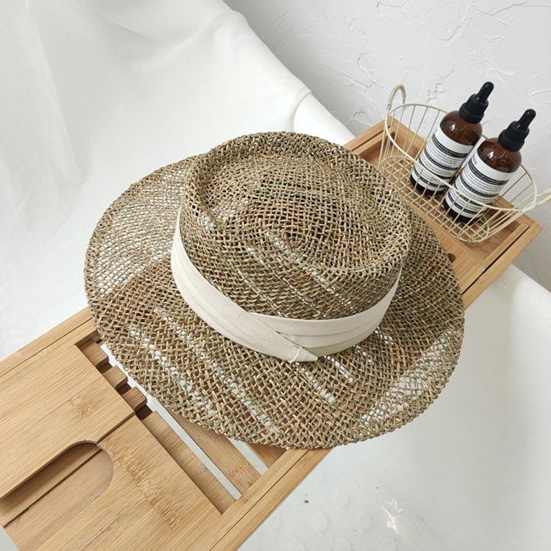 Luxurious New Handmade Straw Beach Hat For Women Summer Hat Luxury Cap Fashion Straw Hat Flat Sun Protection Hats Beautiful Unique Design 55-60cm