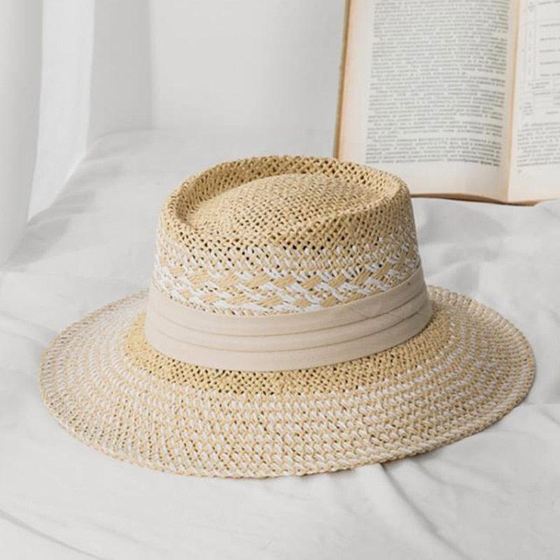 Luxurious New Handmade Straw Beach Hat For Women Summer Hat Luxury Cap Fashion Straw Hat Flat Sun Protection Hats Beautiful Unique Design 55-60cm