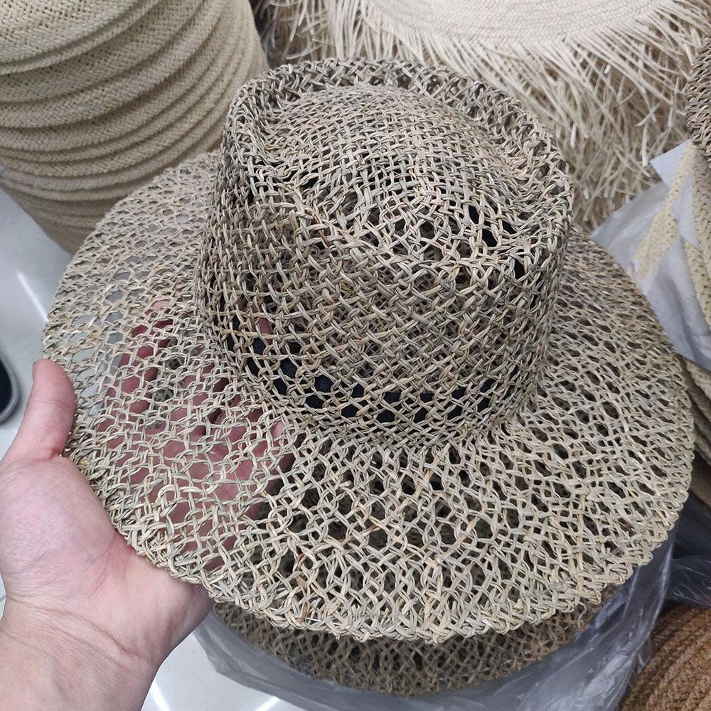 Luxurious New Handmade Straw Beach Hat For Women Summer Hat Luxury Cap Fashion Straw Hat Flat Sun Protection Hats Beautiful Unique Design 55-60cm