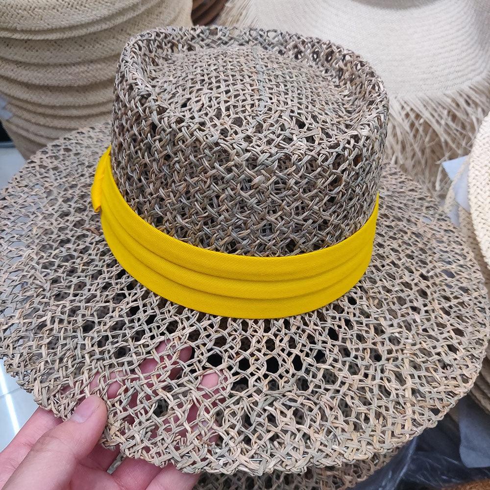 Luxurious New Handmade Straw Beach Hat For Women Summer Hat Luxury Cap Fashion Straw Hat Flat Sun Protection Hats Beautiful Unique Design 55-60cm