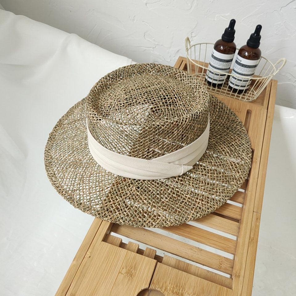 Luxurious New Handmade Straw Beach Hat For Women Summer Hat Luxury Cap Fashion Straw Hat Flat Sun Protection Hats Beautiful Unique Design 55-60cm