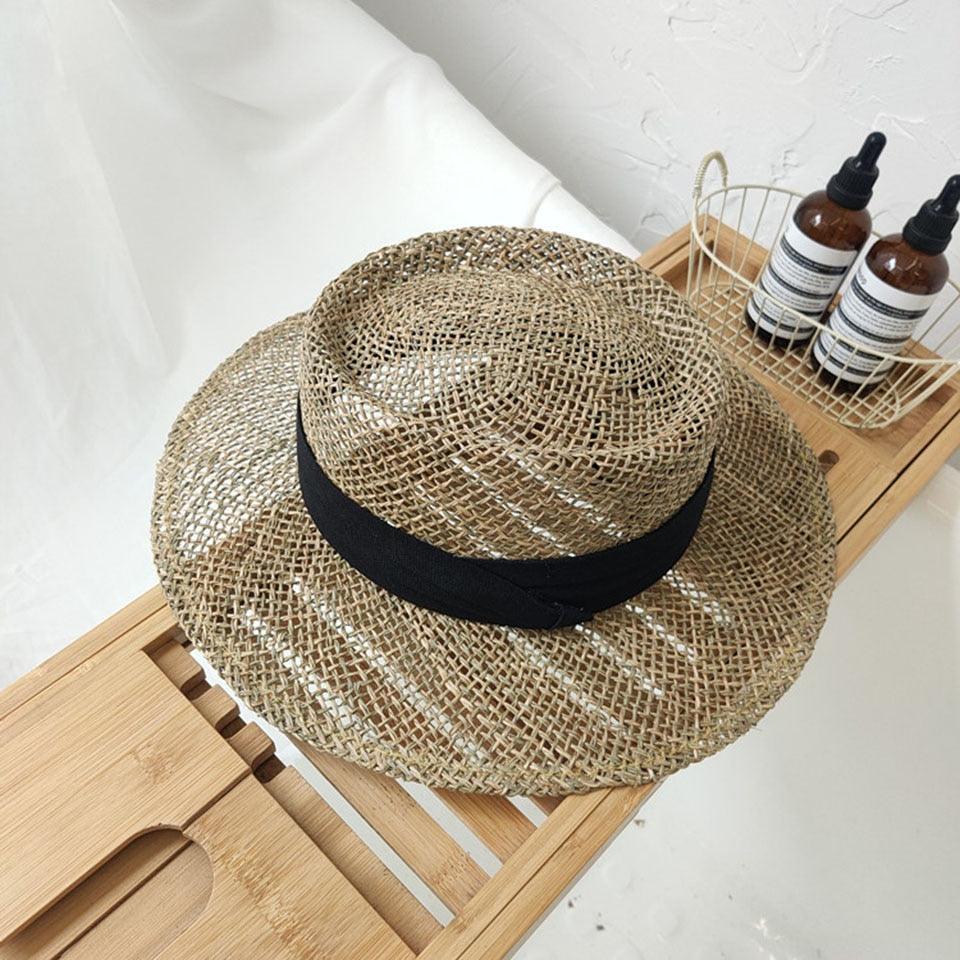 Luxurious New Handmade Straw Beach Hat For Women Summer Hat Luxury Cap Fashion Straw Hat Flat Sun Protection Hats Beautiful Unique Design 55-60cm