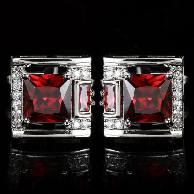 Luxurious Red Square Zircon Stone Cufflinks For Man Gentlemen Luxury Shirt Suit Cufflinks Gorgeous Cuff Links Gift Accessories For Man Husband Gifts Wedding Cuff Links