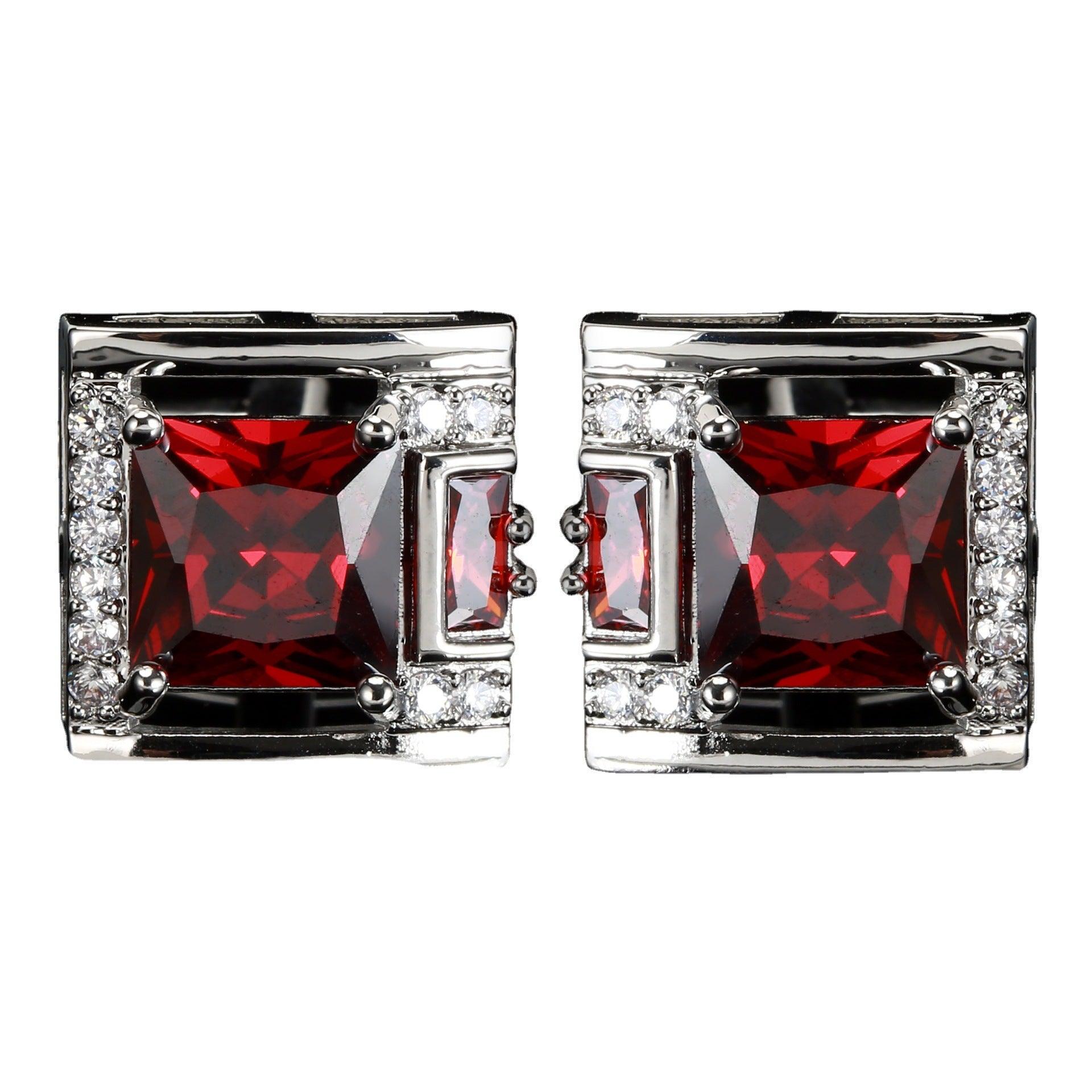 Luxurious Red Square Zircon Stone Cufflinks For Man Gentlemen Luxury Shirt Suit Cufflinks Gorgeous Cuff Links Gift Accessories For Man Husband Gifts Wedding Cuff Links