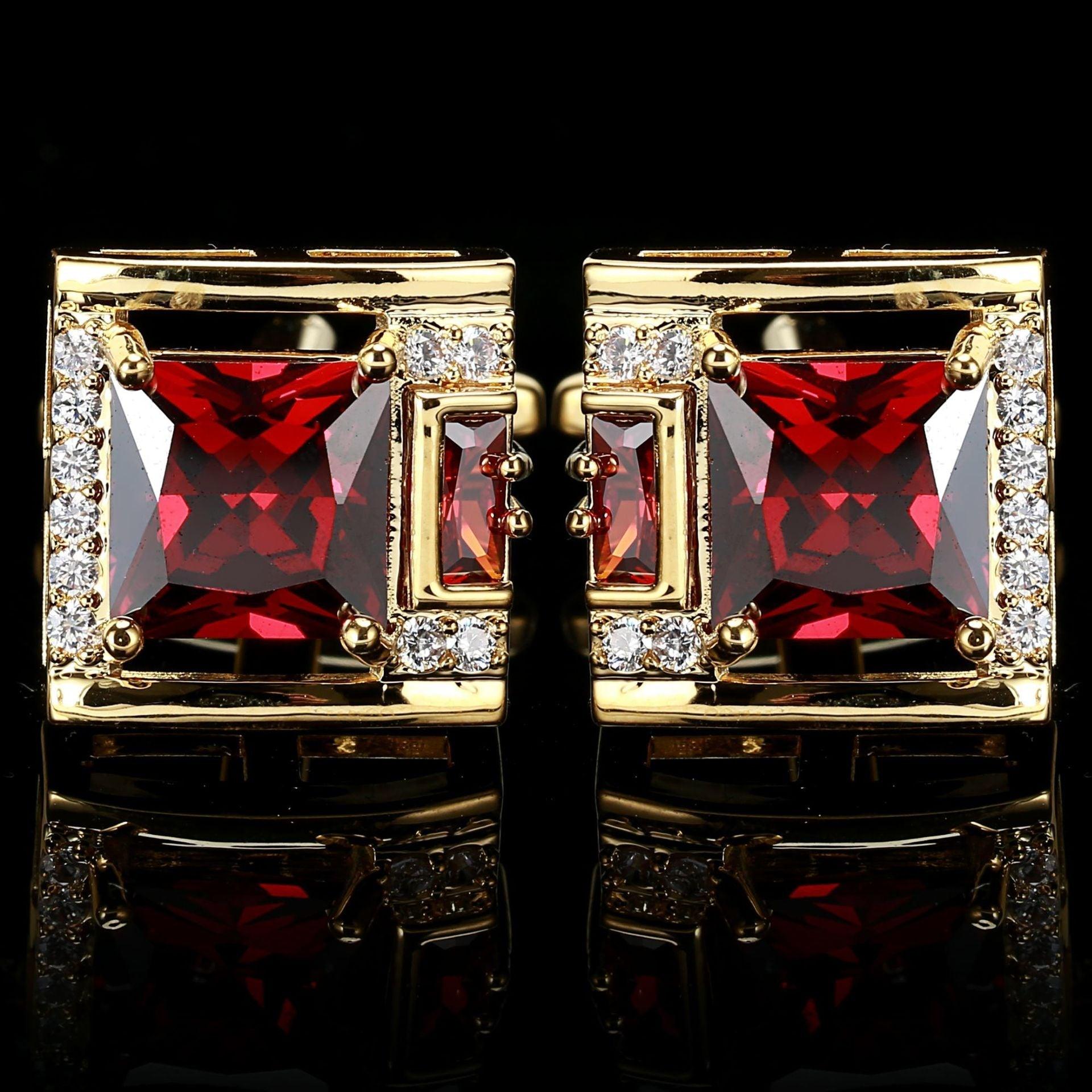 Luxurious Red Square Zircon Stone Cufflinks For Man Gentlemen Luxury Shirt Suit Cufflinks Gorgeous Cuff Links Gift Accessories For Man Husband Gifts Wedding Cuff Links