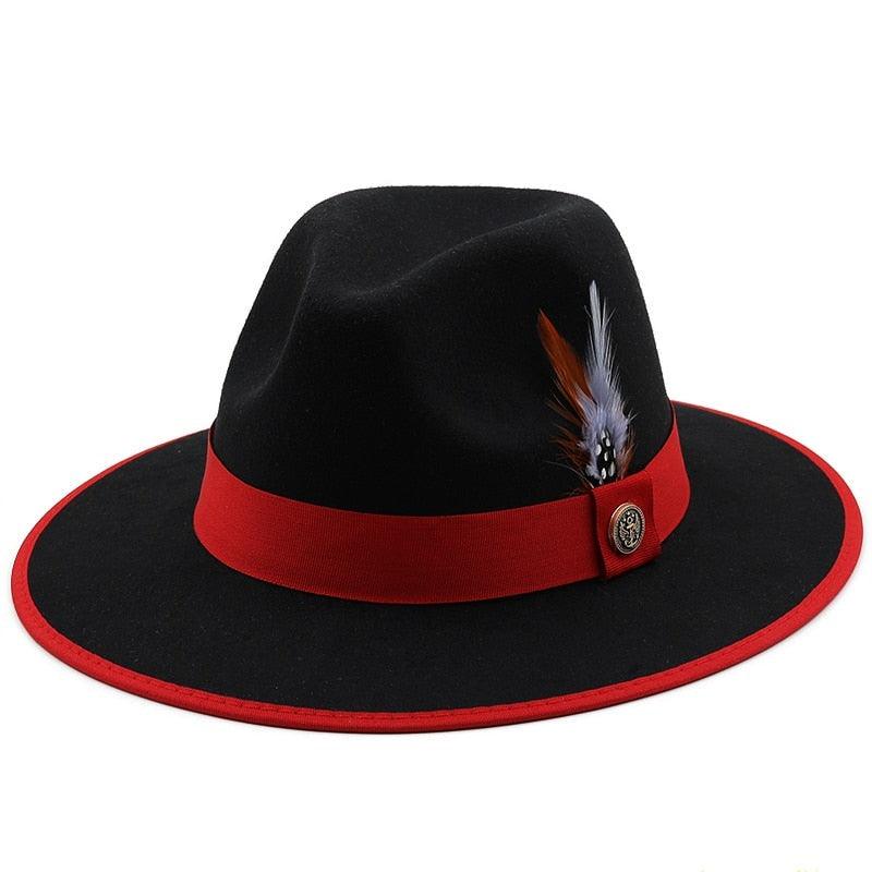 Luxurious Unique Couple Hats Wide Brim Fedora Hat Winter Autumn Trendy Fedora Hat  Women Black Red Wedding Hat With Feather Belts For Hats Men Beautiful Gentleman Elegant Classical Hat