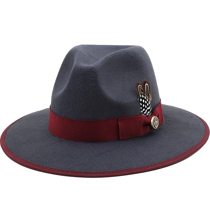 Luxurious Unique Couple Hats Wide Brim Fedora Hat Winter Autumn Trendy Fedora Hat  Women Black Red Wedding Hat With Feather Belts For Hats Men Beautiful Gentleman Elegant Classical Hat