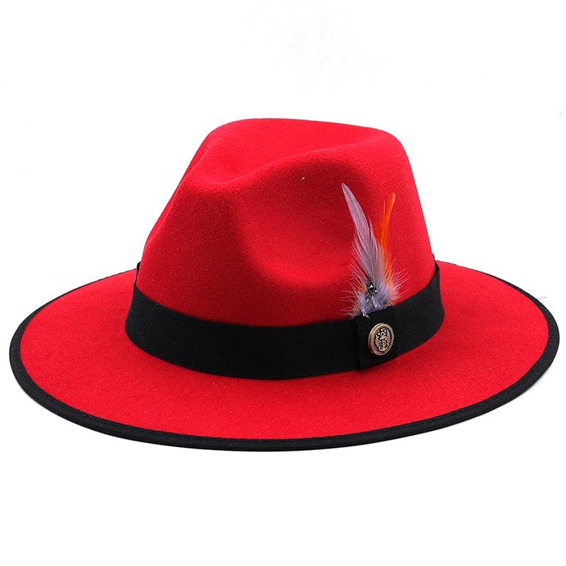 Luxurious Unique Couple Hats Wide Brim Fedora Hat Winter Autumn Trendy Fedora Hat  Women Black Red Wedding Hat With Feather Belts For Hats Men Beautiful Gentleman Elegant Classical Hat