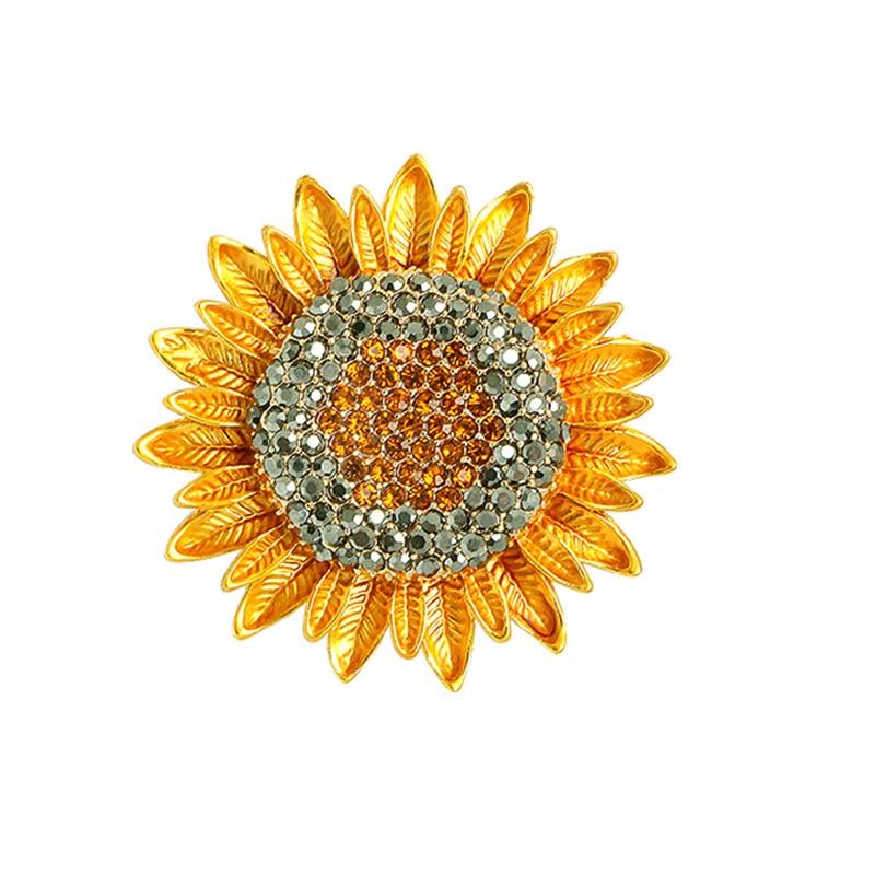 Luxurious Yellow Rhinestone Sunflower Brooch Sparkly Elegant Yellow Rhinestone Brooch Pin For Women Plant Flower Brooches Woman Party Accessories Crystal Retro Elegant Sun Flower Brooches Pins