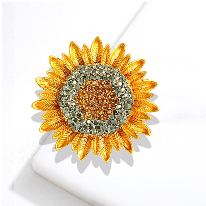 Luxurious Yellow Rhinestone Sunflower Brooch Sparkly Elegant Yellow Rhinestone Brooch Pin For Women Plant Flower Brooches Woman Party Accessories Crystal Retro Elegant Sun Flower Brooches Pins