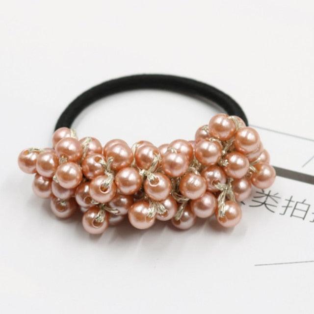 Luxury Big Elegant White Pearl Hair Ties Beads Girls Scrunchies Rubber Bands Ponytail Holders Hair Accessories Elastic Hair Band Ponytail Holder Accessories for Women