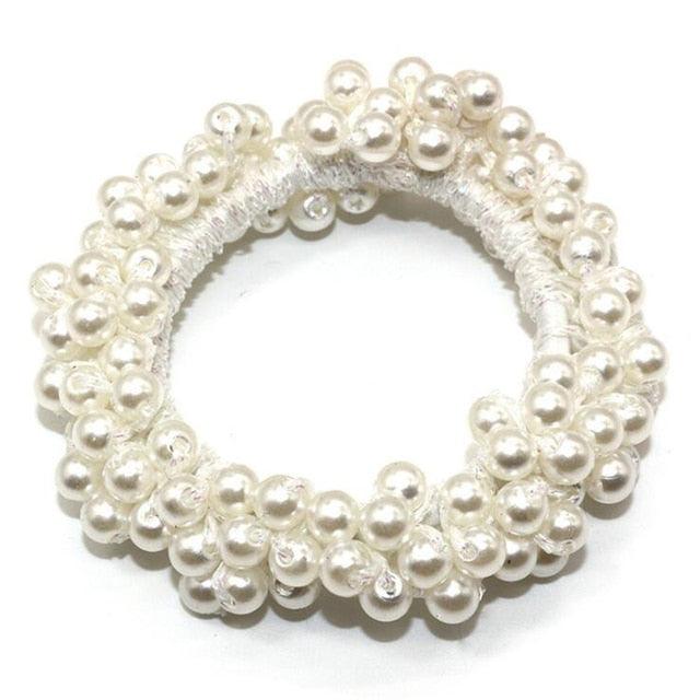 Luxury Big Elegant White Pearl Hair Ties Beads Girls Scrunchies Rubber Bands Ponytail Holders Hair Accessories Elastic Hair Band Ponytail Holder Accessories for Women