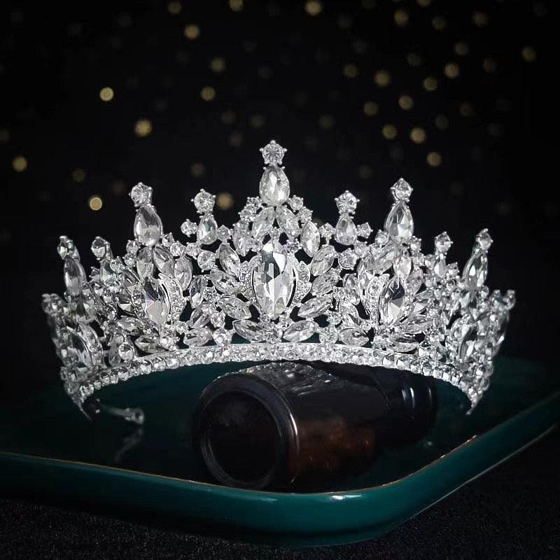 Luxury Big Rhinestone Geometric Bridal Tiaras Crown Crystal Pageant Prom Bride Headbands Wedding Hair Accessories Silver Crowns For Women Rhinestone Bridal Queen Crown Full Round Tiara For Women Or Girls Wedding Pageant Hair Jewelry