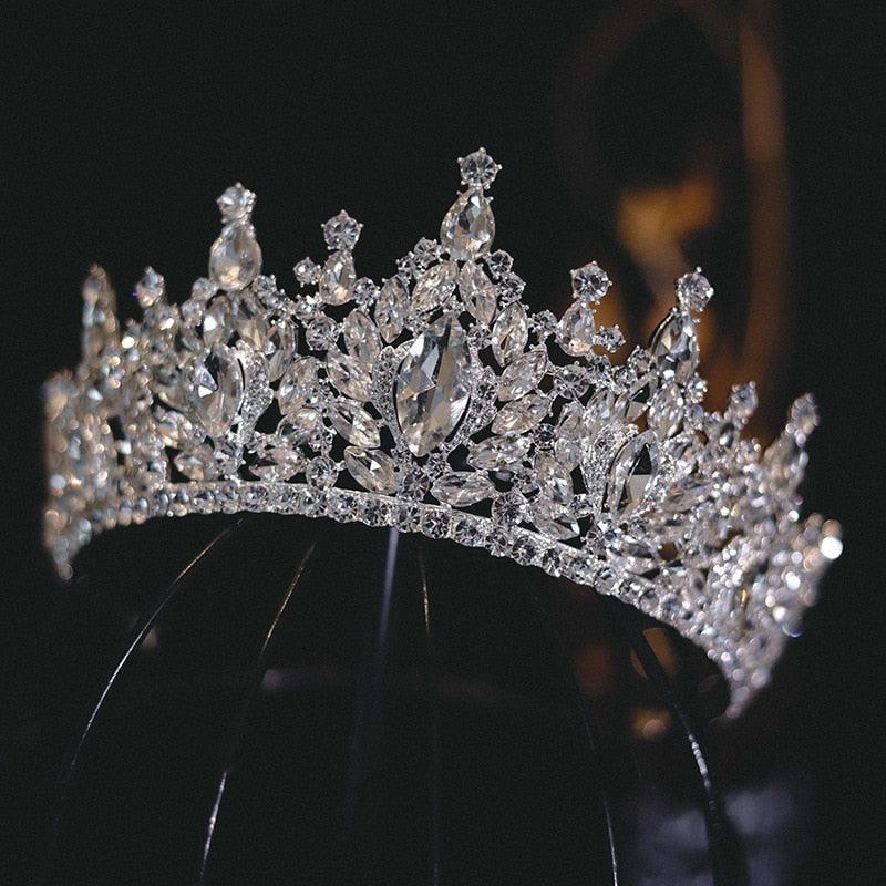 Luxury Big Rhinestone Geometric Bridal Tiaras Crown Crystal Pageant Prom Bride Headbands Wedding Hair Accessories Silver Crowns For Women Rhinestone Bridal Queen Crown Full Round Tiara For Women Or Girls Wedding Pageant Hair Jewelry