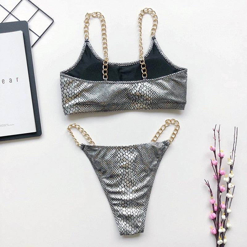 Luxury Black Bikini Set Chain Swimsuit Female Black Swimwear Women Summer Bathing Suit Women V-Wired Underwire Push Up High Cut Bikini Set Two Pieces Bathing Suit