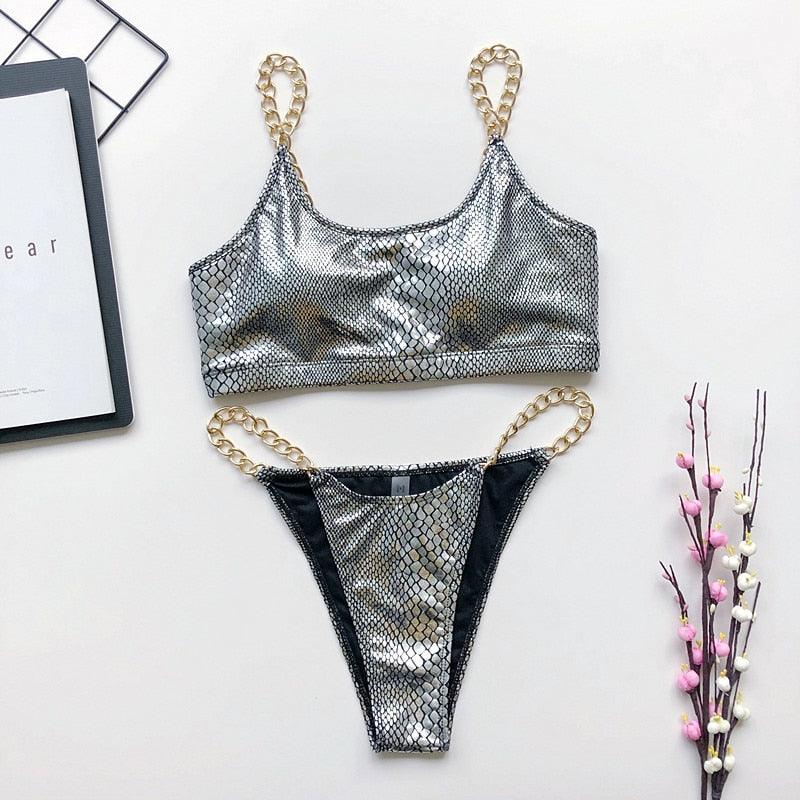 Luxury Black Bikini Set Chain Swimsuit Female Black Swimwear Women Summer Bathing Suit Women V-Wired Underwire Push Up High Cut Bikini Set Two Pieces Bathing Suit