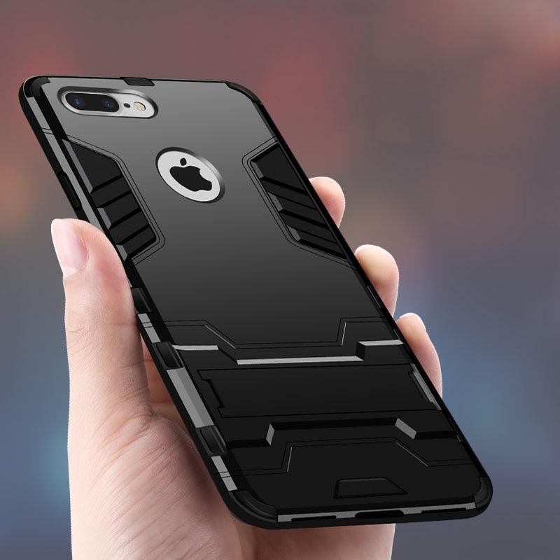 Luxury Black Cool Armor Case For iPhone 8 7 6 6S Plus 5 5s Shockproof Case For iPhone X XS MAX XR Stand Cover Case  Heavy Duty Shockproof Armor Dual Layer Protection Back Case Cover