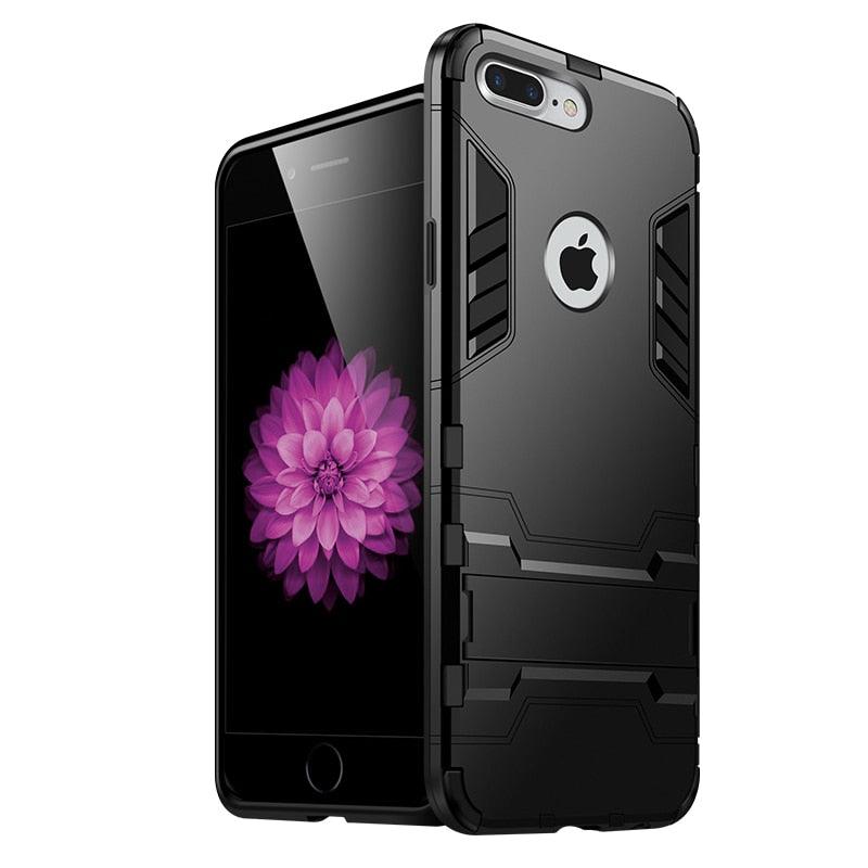 Luxury Black Cool Armor Case For iPhone 8 7 6 6S Plus 5 5s Shockproof Case For iPhone X XS MAX XR Stand Cover Case  Heavy Duty Shockproof Armor Dual Layer Protection Back Case Cover