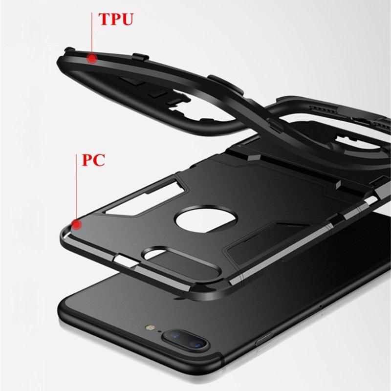 Luxury Black Cool Armor Case For iPhone 8 7 6 6S Plus 5 5s Shockproof Case For iPhone X XS MAX XR Stand Cover Case  Heavy Duty Shockproof Armor Dual Layer Protection Back Case Cover